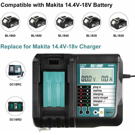 Bsioff DC18RF 3.5A Chargeur De Batterie De Remplacement Pour Makita BL1840 BL1820 BL1830 BL1430 BL1440 BL1450 Batterie De Remplacement Pour Chargeur Avec ¨cran LED 4 Bsioff DC18RF 3.5A Chargeur De Batterie De Remplacement Pour Makita BL1840 BL1820 BL1830 BL1430 BL1440 BL1450 Batterie De Remplacement Pour Chargeur Avec ¨cran LED – Image 2
