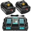 2 Pièces BL1850B Batterie + Chargeur Double DC18RD Pour Makita 2 Batteries 18V 5,0Ah BL1850 BL1860B BL1860 BL1815 BL1830 BL1840, Radio DMR100 DMR101 DMR102 DMR103B DMR104 DMR105 DMR108