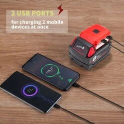 Adaptateur De Batterie Pour Batterie Milwaukee 18 V, Port CC Et Projecteur De Travail LED Et Chargeur Double USB, Bloc D'alimentation Compatible Avec Milwaukee 49-24-2371 M18 Oi-FRIS -Varta || Makita || OSRAM Soldes 66811958 3