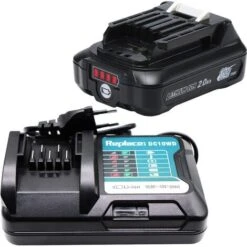 Batterie + Charggeur BL1021B BL1015 2Ah Remplacer Pour Batterie Makita 12V Aves Chargeur DC10WD DC10SB, Remplacer Pour Batterie 12V Makita BL1016 BL1020 197393-5 / DF033DZ DF031D TD090D JR103D HP333D MP100DZ (pack De 2)