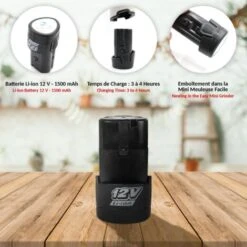 FISHTEC Batterie De Rechange Pour Mini Meuleuse Electrique - 1500mAh 12V -Varta || Makita || OSRAM Soldes 81923113 3